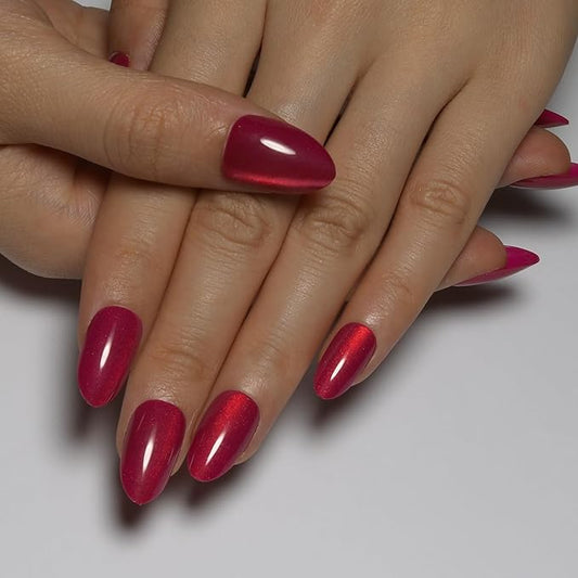 Pink Almond Press On Nails Cat Eye Short Press on Nails with Glue for Women Ashionable Gel False Nails Reusable Acrylic False Nails Women's Glitter Nails Glue On Nails Kit, Pitaya Pink