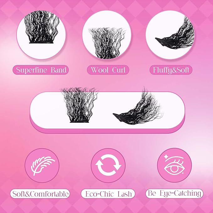 Cluster Lashes D Curl Lash Clusters Wool Curly Wispy Lashes Fluffy Eyelash Clusters Natural Look Thin Band & Soft Individual Lashes Cluster Volume at Home(DM20-D-10-16MIX)