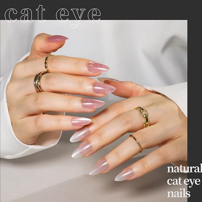 FANDAMEI Press on Nails Almond, 24 Colors 576PCS Short Press on Nails, Cat Eye Nails Short Almond, Glossy Glitter Nails Press On French Tip, Natural Fit Lightweight Fake Nails for Christmas Nail Art