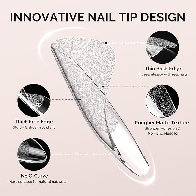 MelodySusie Medium Oval Round X Nail Tips - 300Pcs Clear Acrylic,Half Matte Full Cover Press on Nails for DIY Extension & Salon Use,15 Sizes Pre-Shaped for Long-Lasting Manicure