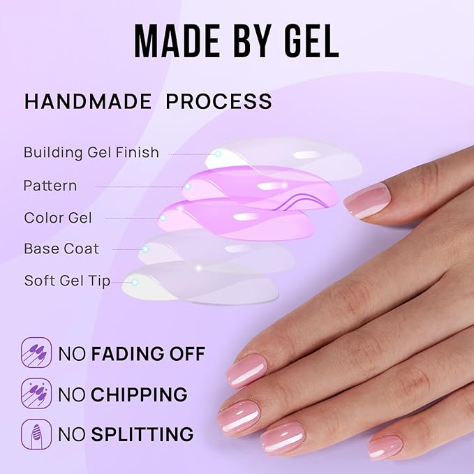 BTArtbox Press On Nails Short - Square Press On Nail, Pink Chrome Nail Tips Glue On Nails with Nail Glue, Reusable Stick On Nails in 15 Sizes - 30 Soft Gel Fake Nails Kit, Lotus Glazed