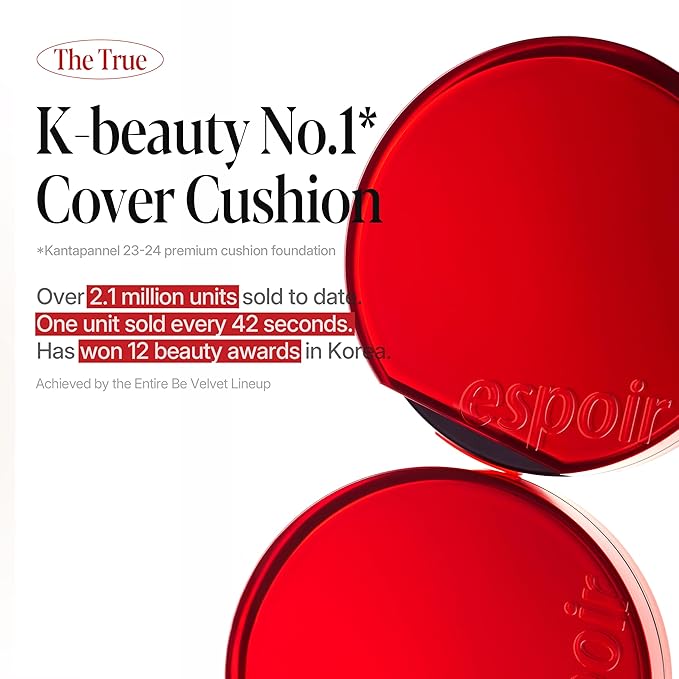Espoir Be Velvet Cushion Foundation #22 Petal | Quick and Easy Coverage with Long-lasting Color by Zero Oxidation, Velvety Smooth Finish & Lightweight Formula, Vegan, Korean Makeup, 0.46 oz