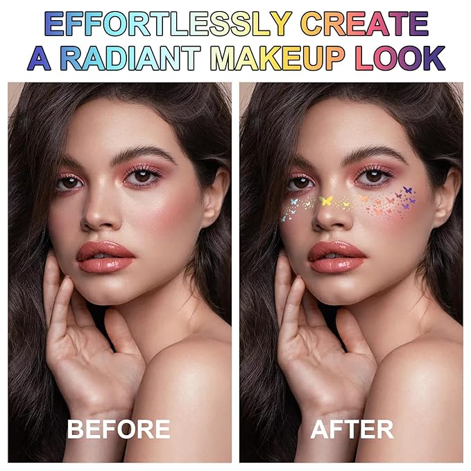 8PCS Glitter Freckles, Glitter Freckles Face Tattoo, Sparkle Freckles for Women and Kids, Cute Star Waterproof Gold Temporary Face Tattoos Glitter Glow Up Patches (8PCSG Holographic Multicolor)