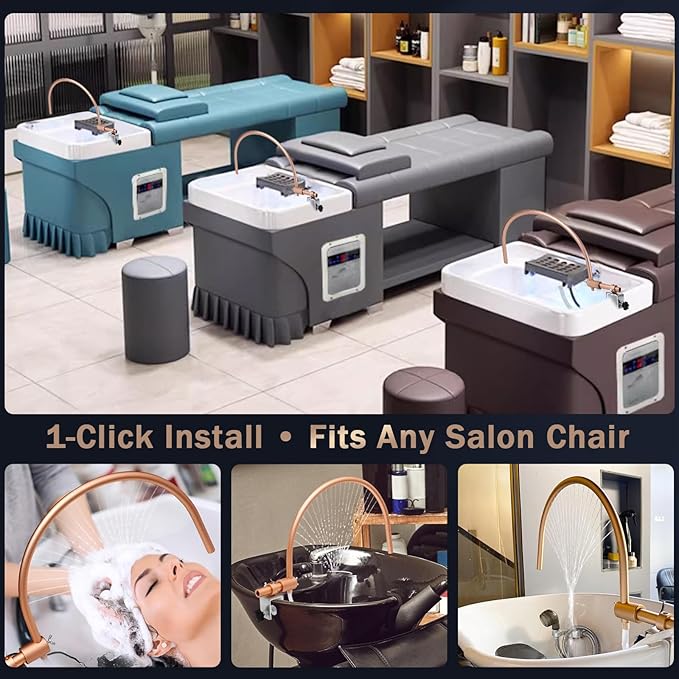 MoyRetty Head Spa Equipment Frame with Pump, 22.8 inches, Portable Salon Waterfall Basin Attachment(Gold)