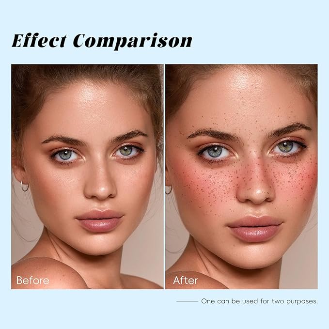 Freckle Blush Pen, 2in1 Dark Brown Faux Freckle Stamp Pen Coral Orange Liquid Blush for Natural Summer Sunkissed Makeup, Lifelike Waterproof Long Lasting Quick Dry Fake Frecks Tint Marker02#