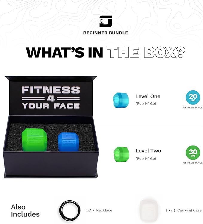 Jawzrsize Pop N Go and Custom Fit Jaw Enhancer Bundles- Jaw, Face, and Neck Exerciser and Toner