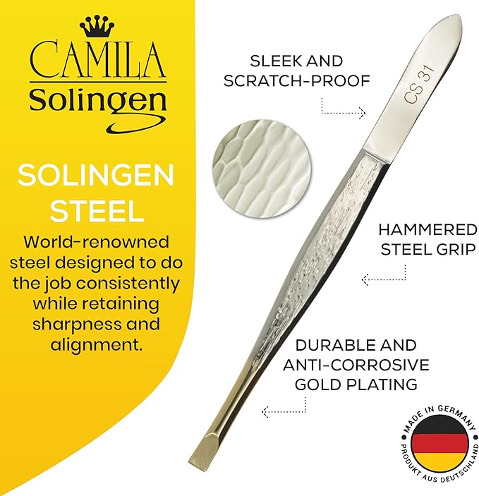 CS31 3 1/2" Gold Tipped, Surgical Grade, German Stainless Steel Tweezers (Straight) - Flawless Facial Hair and Eyebrow Shaping and Removal for Men/Women