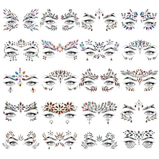 20 Sets Face Jewels Face Gems Mermaid Glitter Rhinestone Crystal Sticker Waterproof Eyes Face Temporary Tattoos for Party,Rave Festival,Carnival,Holiday Costumes,Rave Accessories,Makeup