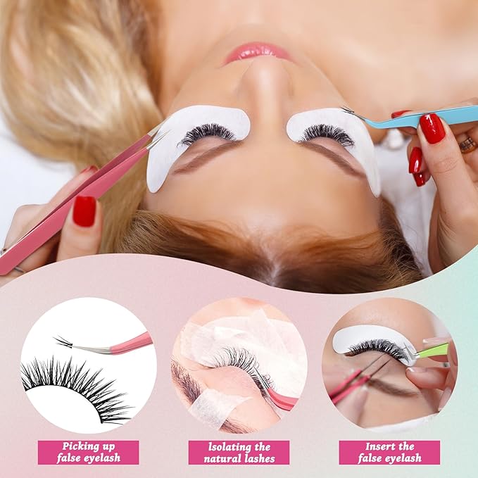 High Precision Lash Tweezers Set 6 Pack Stainless Steel Eyelash Extension Tweezers for Classic, Volume, Mega Volume Lashes, Facial Hair, Eyebrow, Hair Removal, Crafting Making(Colored)