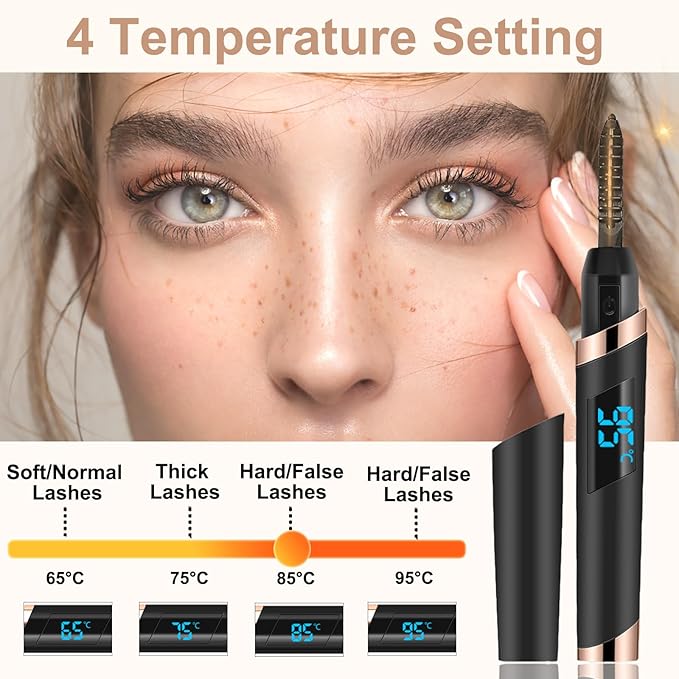 Heated Eyelash Curler, Electric Eyelash Curler, Rechargeable Lash Curler for Makeup Natural Curling Eye Lashes and 24 Hours Long Lasting - Black 2025 Updated New Model B