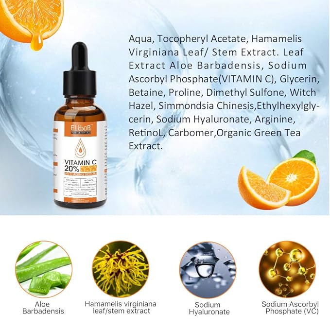 Premium 20% Vitamin C Serum For Face with Hyaluronic Acid, Retinol & Amino Acids - Boost Skin Collagen,Hydrate & Plump Skin, Anti Aging & Wrinkle Facial Serum