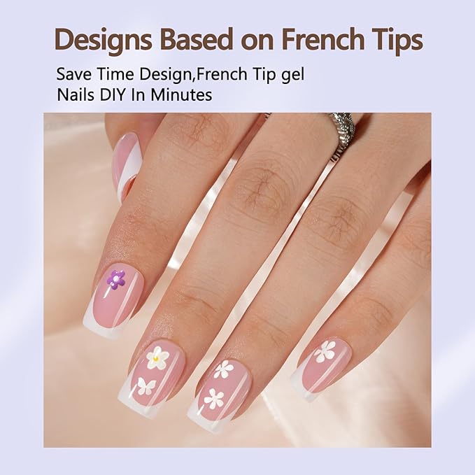 Misssix French Gel Nail Tips, 160Pcs French Tip Press on Nails Short Square Pink, No Need to File Tips Pre-lasting, Fake Nails for Nail Art DIY 16 Sizes