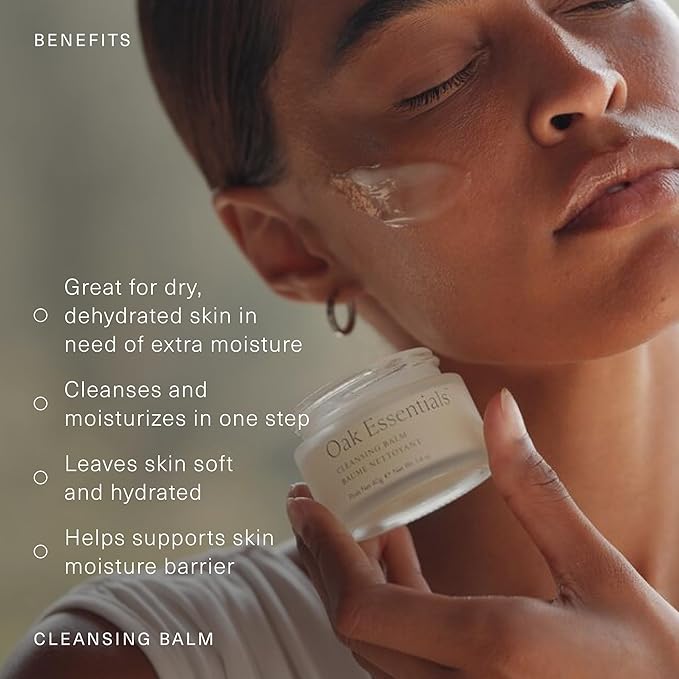 Oak Essentials Cleansing Balm | Makeup Remover Face Cleanser with Avocado Oil, Juniper & Safflower Seed Oil, 1.4 Oz