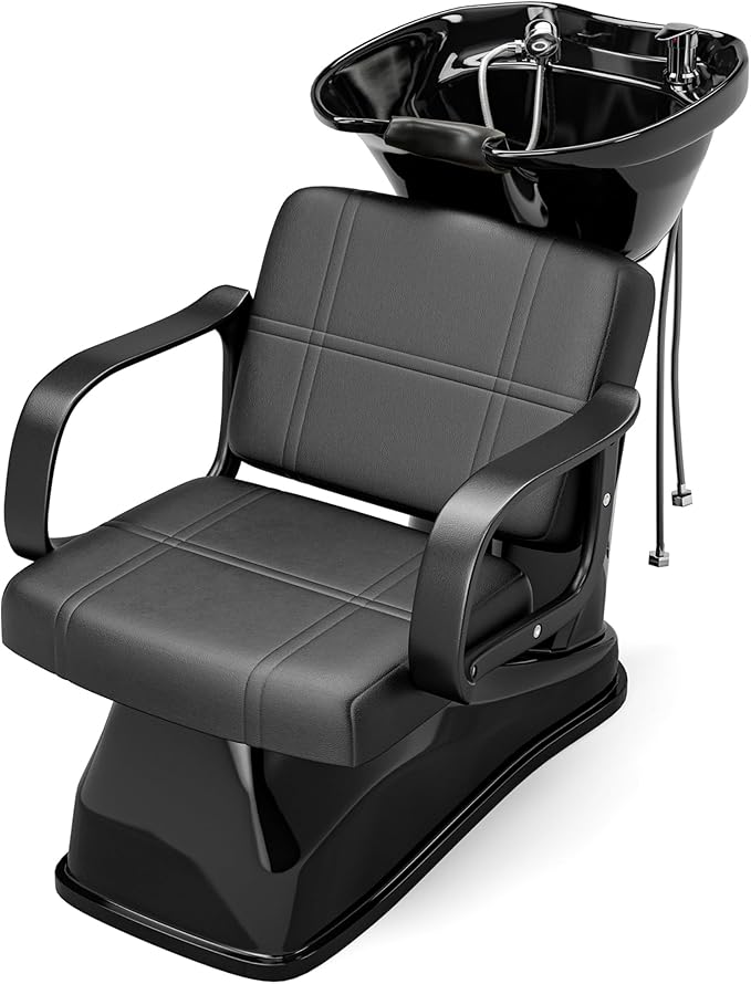 SyyBhb Shampoo Chair and Bowl for Salon, Backwash Station Sink with Tilting ABS Bowl, Barbershop Equipment