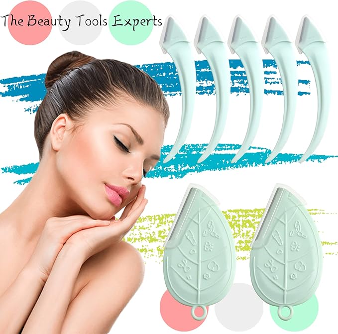 ONEUPIN 12PCS Eyebrow Trimmer Set Stainless Steel Leaves Curved Eyebrow Razor Trimmer Facial Shaver Razor Brow Shaper Suitable for Any Skin Type Hair Removal Accessories for Men Women（Green）