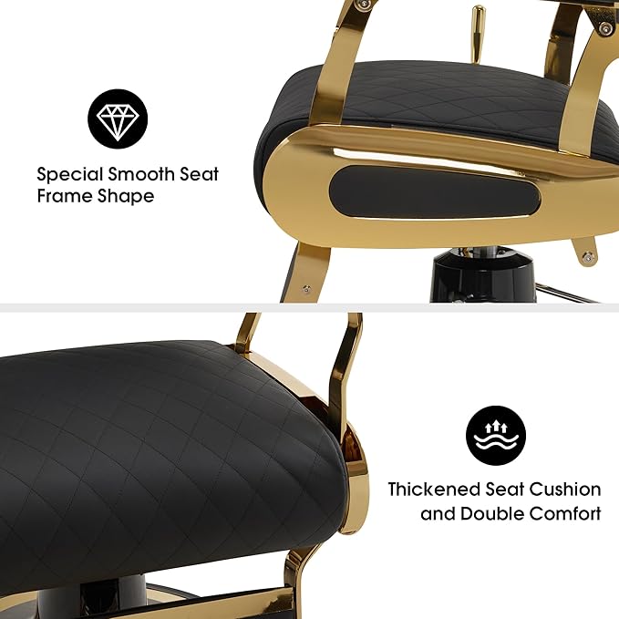 BarberPub All Purpose Barber Chair with Heavy Duty Pump,Reclining Adjustable Swivel Hair Styling Chair for Hair Stylist, Home Salon,Barbershop Salon&Spa 9453 (Gold)