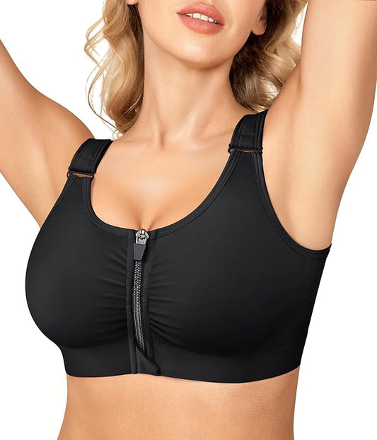 BRABIC Zip Front Closure Everyday Bra for Women Post Surgery Compression Support with Adjustable Straps Wirefree