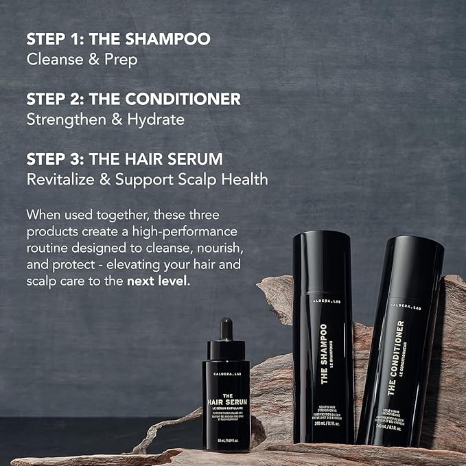 Caldera + Lab Hair Care System for Men – Shampoo, Conditioner & Leave-In Scalp Serum | Clean, Sulfate-Free Set | Fuller-Looking, Stronger Hair | Gift-Ready
