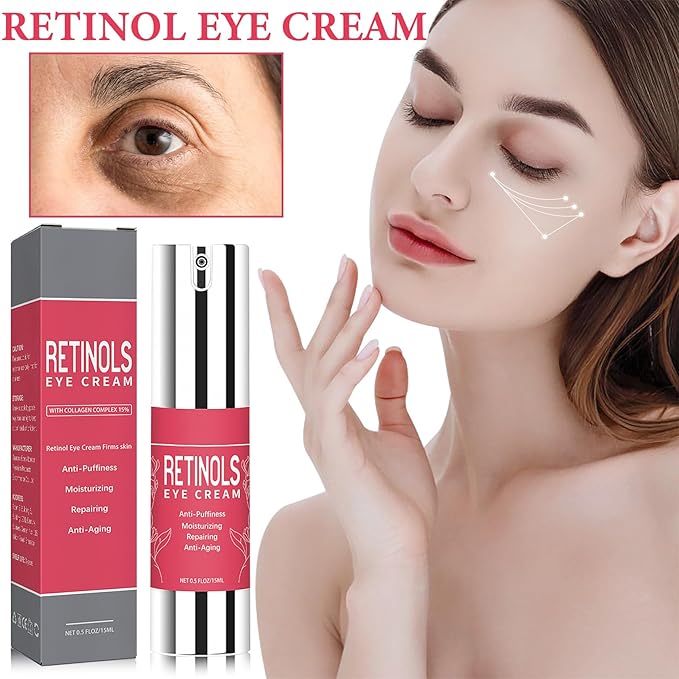 Retinol Eye Cream for Dark Circles and Puffiness,Under Eye Cream with Collagen & Hyaluronic Acid,Fix Wrinkle,Lightweight Lift Eye Cream,Brighten Tighten Eye Cream Gel to Smooth Fine Lines & Hydrate