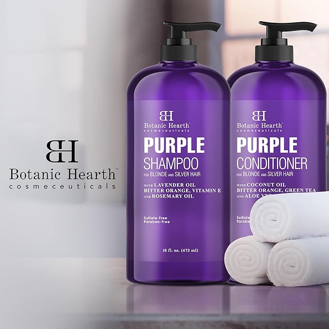Botanic Hearth Purple Shampoo And Conditioner Set | For All Shades Of Blonde, Silver And Gray Hair | Enhances Highlights | Sulfate Free, Paraben Free, 16 Fl Oz Each