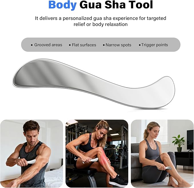 5 in 1 Muscle Scraper Tools Kit - Stainless Steel Gua Sha Massage Tools for Physical Therapy, Derma Edge Scraping for Face & Body, 5 PCS Guasha Set for Deep Tissue & Relaxation（5 PCS）