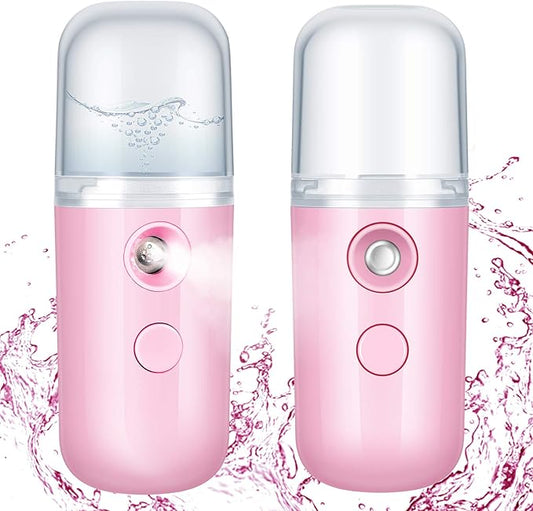 Honoson 2 Nano Facial Mister Sprayer Portable Face Nano Mister for Eyelash Extensions USB Rechargeable 1 oz Handy Skin Care Machine for Face Hydrating, Daily Makeup(Pink)