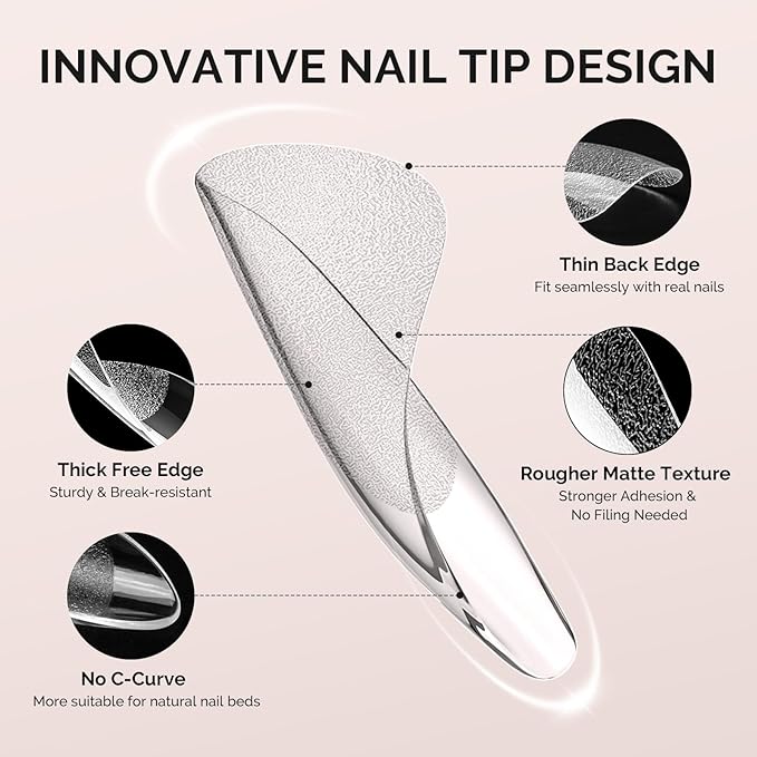 MelodySusie Short Oval Round Almond X Nail Tips - 300Pcs Clear Acrylic,Half Matte Full Cover Press on Nails for DIY Extension & Salon Use,15 Sizes Pre-Shaped for Long-Lasting Manicure