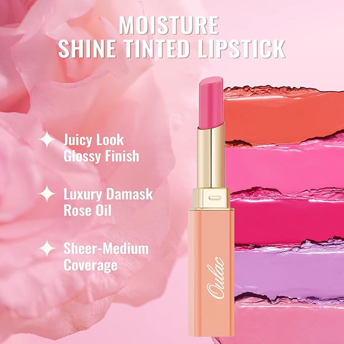 Oulac Pinky Purple Lipstick - Moisturizing Lip Stick Glossy Tinted Lip Balm, Sheer Shine Juicy Finish, Lightweight and Hydrating Formula for Dry Lip Care, Vegan 2.2g/0.07oz (10)