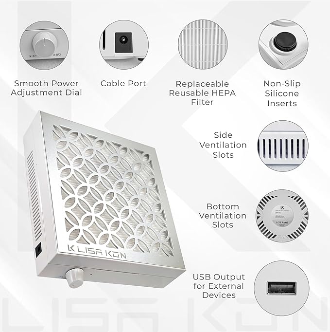 Nail Dust Collector with Reusable Filter, Professional Vacuum Fan Dust Extractor, Powerful & Quiet Nail Tech Dust Suction Machine for Acrylic Gel Nail Polishing, High-End Nail Salon