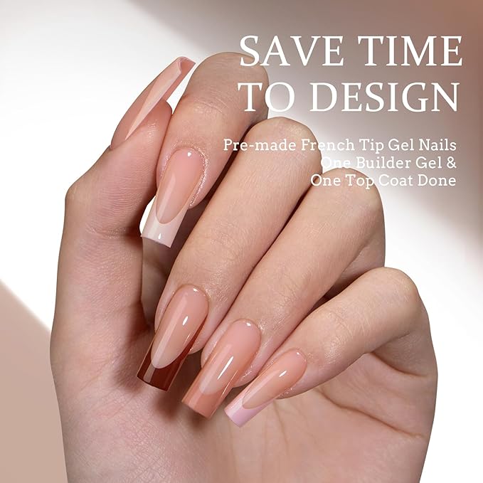 BTArtboxnails XCOATTIPS Fall Press on Nails - French Tip Press on Nails, Long Square Nail Tips False Nails, Skin Tones Soft Gel Nails, Soak Off Acrylic Fake Nails Art Extensions