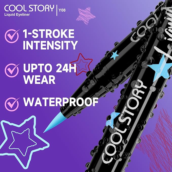 COOL STORY Liquid Eyeliner Waterproof Smudge Proof Eye Liner, 24H Long-Lasting, 0.6ml/0.02 fl.oz (Sky Blue)