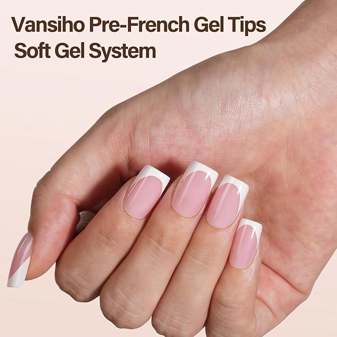 150Pcs French Gel Nails, Vansiho French Tip Press on Nails Pink, Short Square Nail Tips, Soft Gel Nails False Nail, Acrylic Fake Nails for Nail Art DIY 15 Sizes