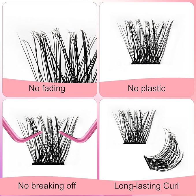 Lash Clusters DIY Eyelash Extensions 144 Clusters Lashes D Curl 0.07 Natural Individual Lash Extensions Mixed Tray False Eyelashes Soft & Strong Thin Band DIY at Home (F32-0.07D, 8-16mm)