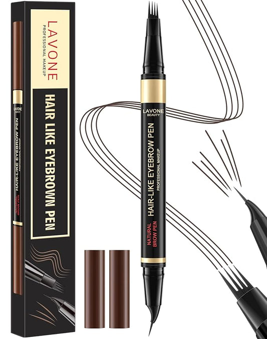 LAVONE Eyebrow Pen, 2-in-1 Eyebrow Pencils for Women with 4 Tip Microblading Eyebrow Pencil and Curved Precise Brow Pencil, Waterproof Eyebrow Pencil Create Full, Natural Hair-Like Brows, Dark Coffee