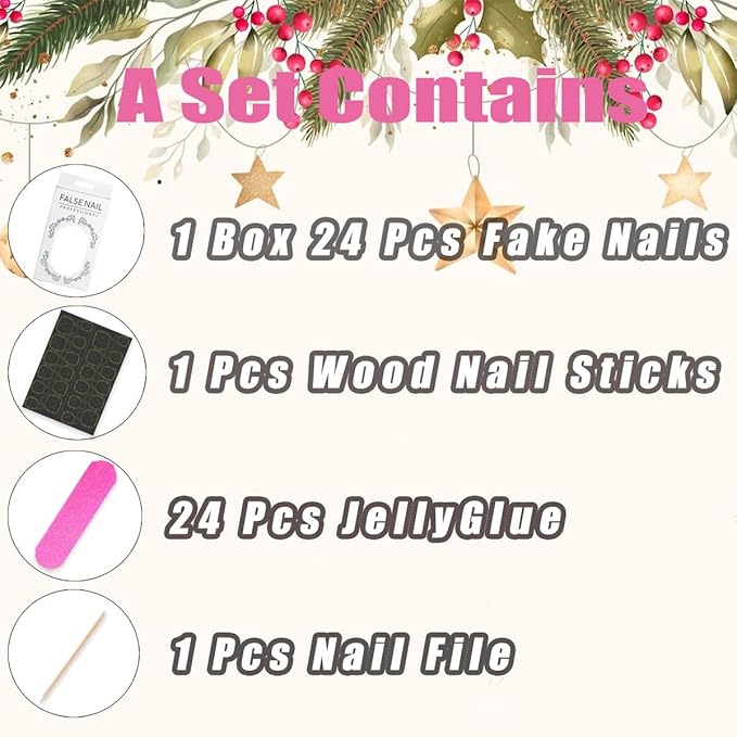 10Pcs Christmas Press on Nails Petite Square Fake Nails Santa Claus Elk Christmas Tree Rhinestones Glitter Full Cover Stick on Nails Cute Winter False Nails Xmas Glue on Nail for Acrylic Manicure