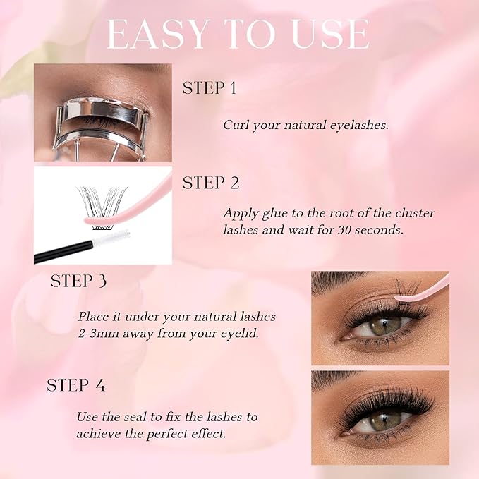 FADLASH Lash Clusters Wispy Eyelash Clusters Natural Individual Lashes 10-16 mm and Waterproof Cluster Eyelash Extensions with Soft Thin Band (DV07, 10-16mm)