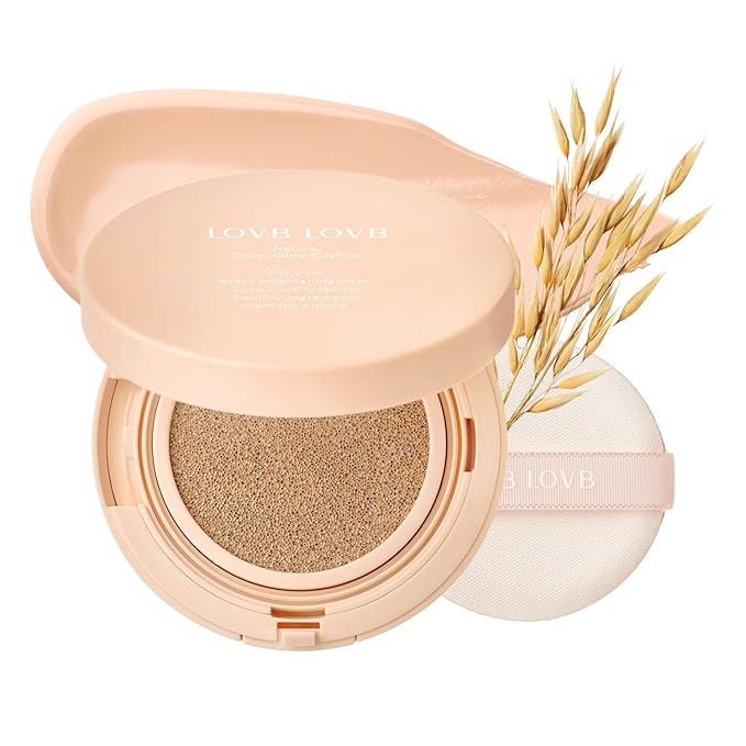 Natural Cover Glow Cushion Foundation | Satin Radiant Finish | Korean Foundation Makeup | Long-Lasting Natural Coverage | for All Skin Types 0.42 oz. (21P Porcelain Ivory)