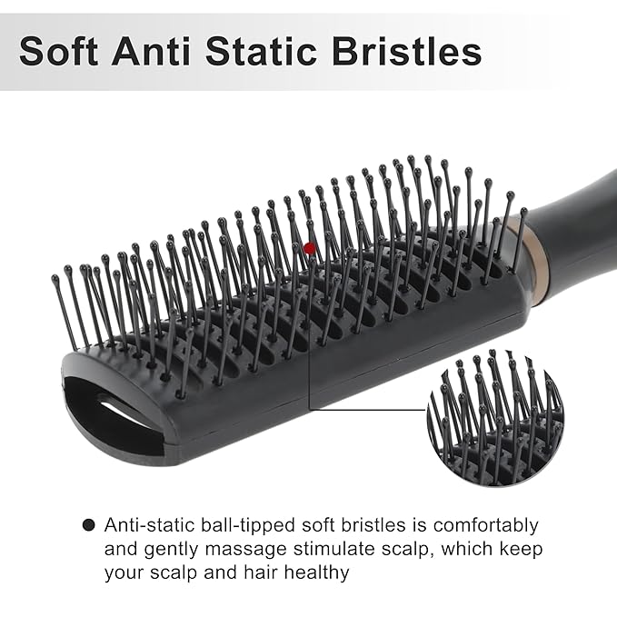 VOCOSTE Vented Hair Brush - Styling Brush with Ball-Tipped Bristles for Blow Drying Wet, Short, Curly or Straight Hair - Men and Women - Black