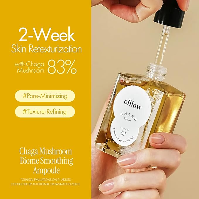 Chaga Mushroom Biome Smoothing Ampoule | Skin-Nourishing Face Serum for Glowing Skin |Skin-Repairing Korean Serum for Smoother Skin Texture| Strengthening Night Repair Serum (1.69 Fl Oz)