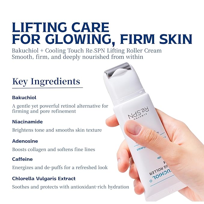 Re.SPN Bakuchiol Lifting Roller Cream – For Wrinkles, Lifting & Pore Tightening on Face & Neck with Gua Sha Applicator, Vegan, Natural Retinol, Niacinamide, K-Beauty (0.67 fl oz)
