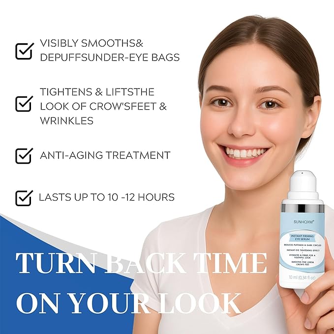 Instant Firming Eye Serum - Instantly Visibly Reduces Under Eye Bags and Wrinkles, Fine Lines, Crow's Feet, and Dark Circles,Anti Aging Wrinkle Remover for Face with Pump, 10ml/0.34 Oz