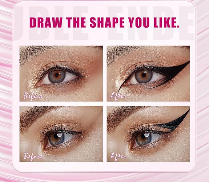Patent Registered Eyeliner Stamp, Left & Right Winged Cat Eye Liner, Dual-sided Black Liquid Makeup Pen for Women