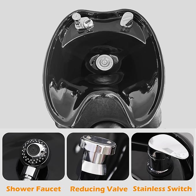 Shampoo Backwash Barber Chair with Tilting Ceramic Shampoo Bowl, Hair Washing Station,Barber Chair for Spa Beauty Salon,Barbershop