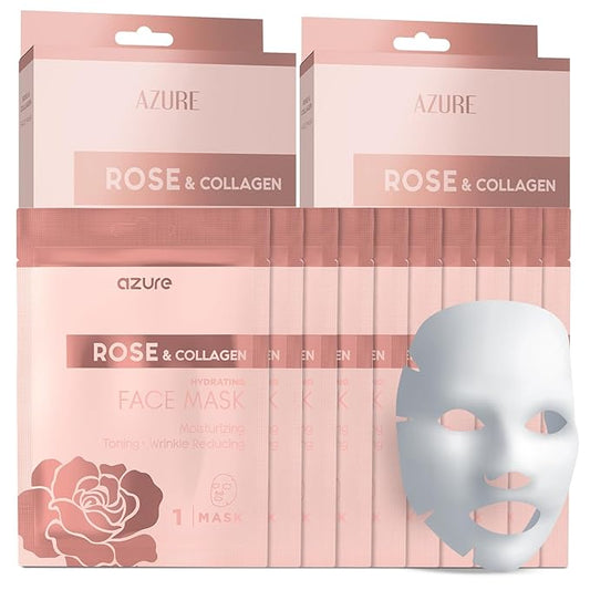AZURE Rose & Collagen Hydrating Under Eye Pads - Anti Aging, Revitalizing & Moisturizing Eye Mask Patches - Reduces Fine Lines, Wrinkles, Dark Circles & Puffiness - Skin Care Made in Korea - 10 Pairs