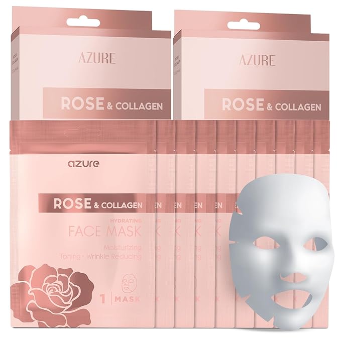 Azure Cosmetics Rose & Collagen Hydrating Under Eye Pads - Anti Aging, Revitalizing & Moisturizing Eye Mask Patches - Reduces Fine Lines, Wrinkles, Dark Circles & Puffiness - Made in Korea - 5 Pairs