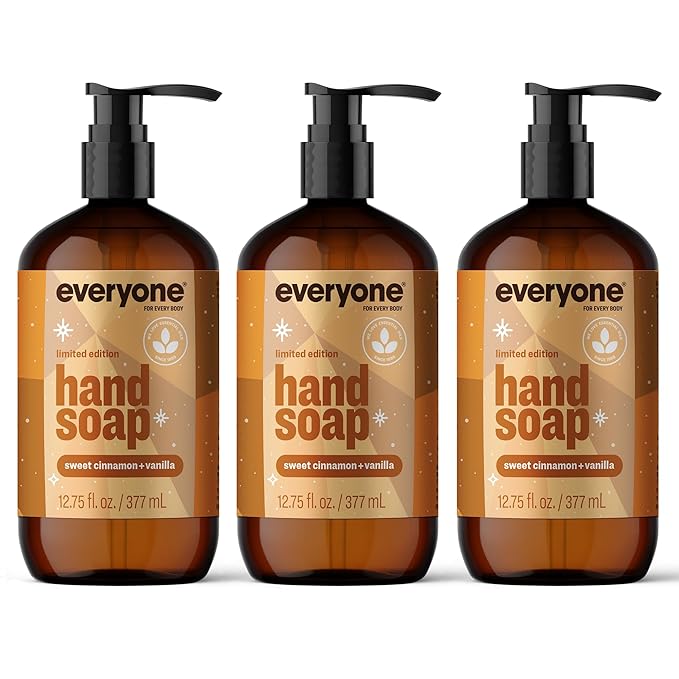 Everyone Liquid Hand Soap, 12.75 Ounce (Pack of 3), Sweet Cinnamon + Vanilla, limited edition, made with Essential Oils for kitchen and bathroom