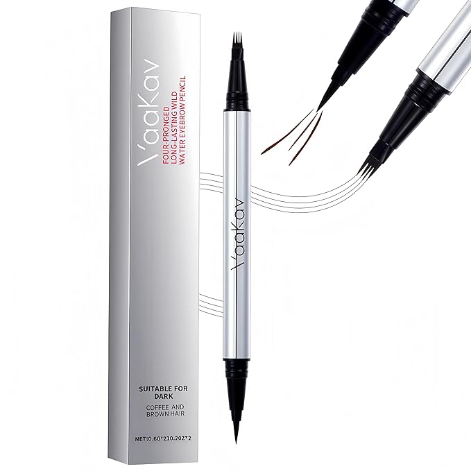 Dual-Ended Microblading Eyebrow Pencil for Women, 2 in 1 Liquid Eyebrow Pencil with Microblading Pen, Shaped Fill HairLike Waterproof Lasting Eyebrows(02 CARAMEL BROWN)