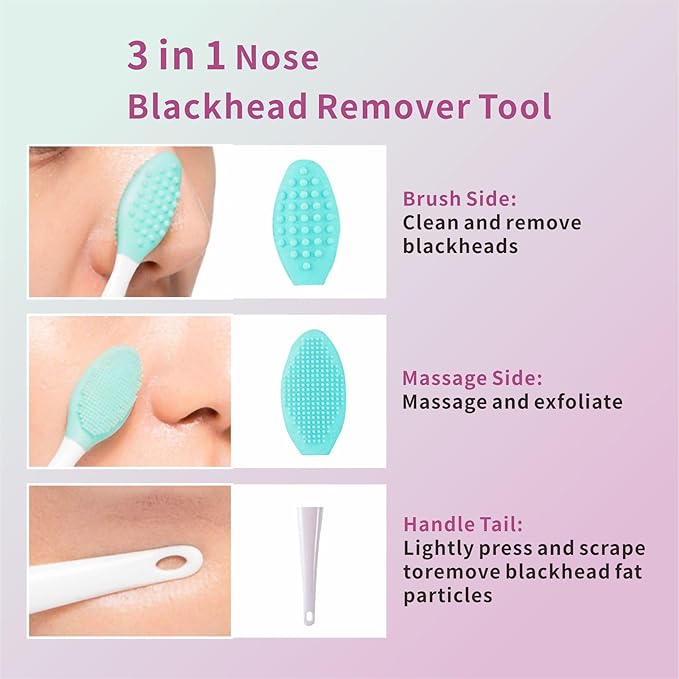 REVEX Nose Blackhead Remover Tool Set,Blackhead Scraper Tool,2Pcs Pore Cleaning Brush, Face Scrubber Skin Spatula, Pore Scrubber for Deep Cleansing,Face Exfoliator Scrubber for Women Men.(Purple)