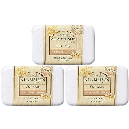 A LA MAISON Oat Milk Bar Soap - Triple French Milled Natural Moisturizing Hand Soap Bar (3 Bars of Soap, 8.8 oz Bar)