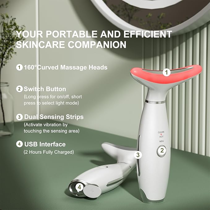 Red Light Therapy for Face, LED Face Massager Tool with Vibraion, Porable Facial Massager for Skin Care at Home, Wrinkle Reducer Face Sculpting Tool，Micro-current Facial Beauty Device(Model AM-810W)